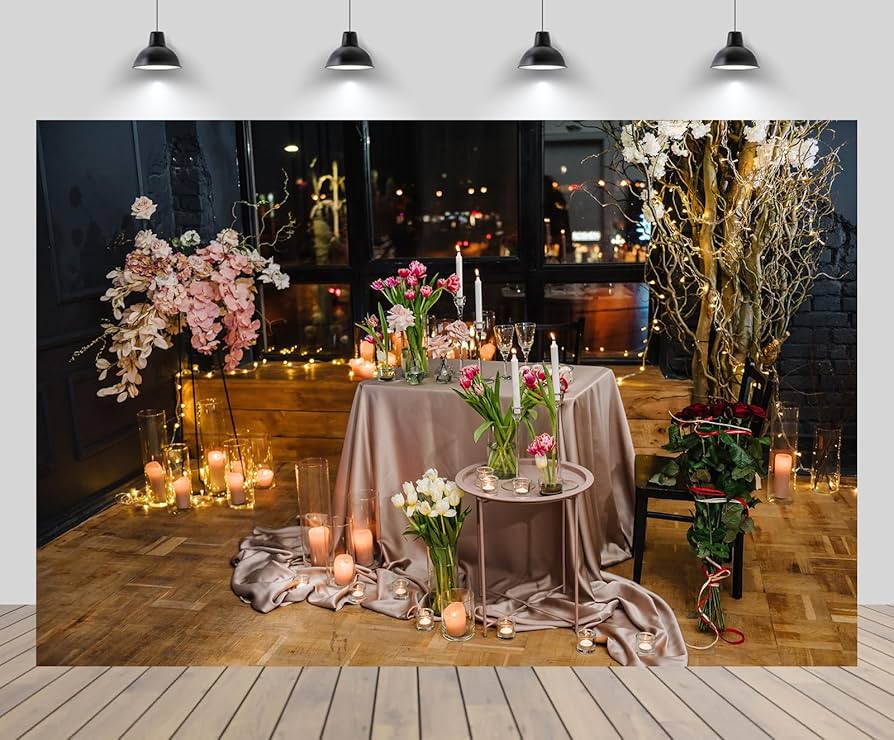 Romantic proposal decoration with candlelit dinner at home