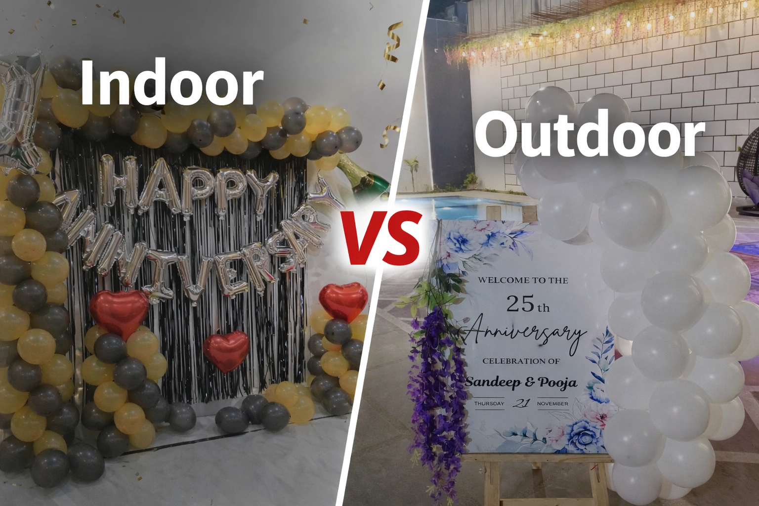 Indoor vs Outdoor Anniversary Decoration